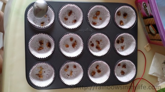 Coffee Walnut Muffins - line your tray