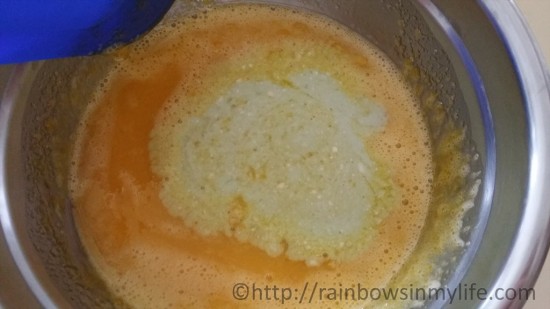 Pandan Chiffon Cake - add coconut juice