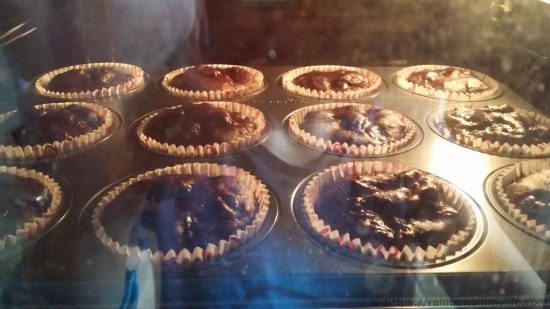 Double Chocolate Banana Walnut Muffins - in the oven