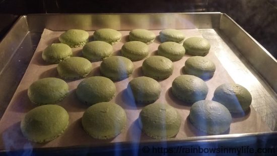 Matcha Macarons - in the oven