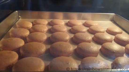 Rose Macarons - in the oven