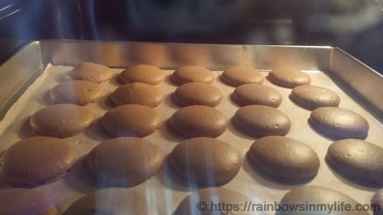 Chocolate Macarons - in the oven