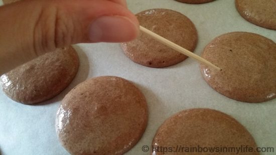 Chocolate Macarons - toothpick poke