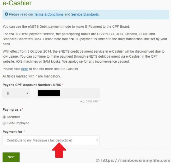 Voluntary Top Up Medisave Contribute To Medisave via e cashier